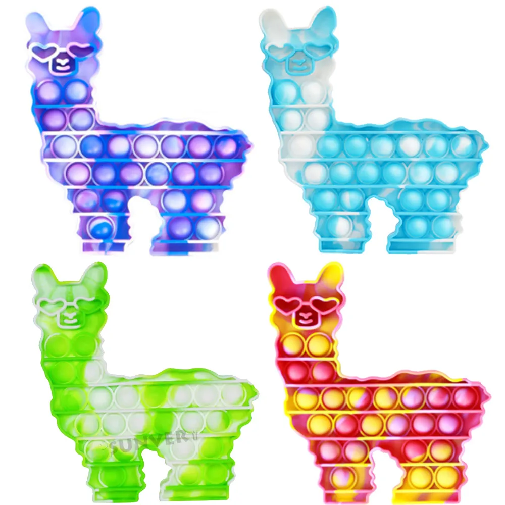 

Tie dye Bubbles Alpaca Cute Flamingo Stress Reliever Squeeze Toy Antistress Silicone Sensory Fidget toys for children Gift