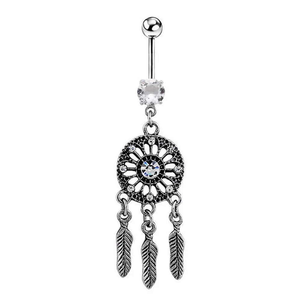 

New 1PC 14G Body Piercing Jewelry Navel Piercing Pineapple Leaf Heart Dangle Belly Button Ring For Women