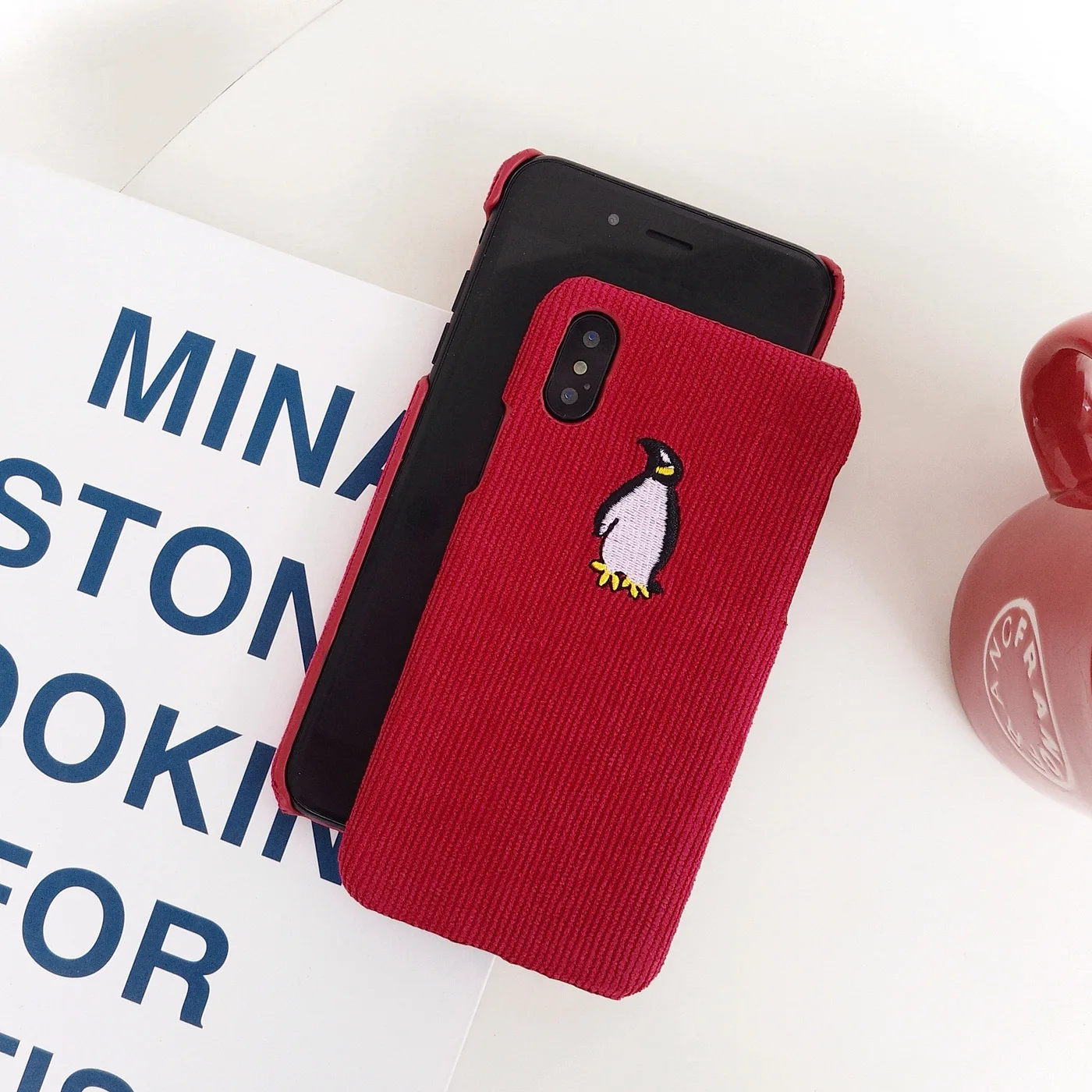 Penguin Red Зимний тканевый чехол для телефона для iPhone 11 Pro 6 6S 7 8 Plus чехол милый жираф кролик плюшевый чехол для iPhone X XR XS MAX чехол - Цвет: Penguin Red