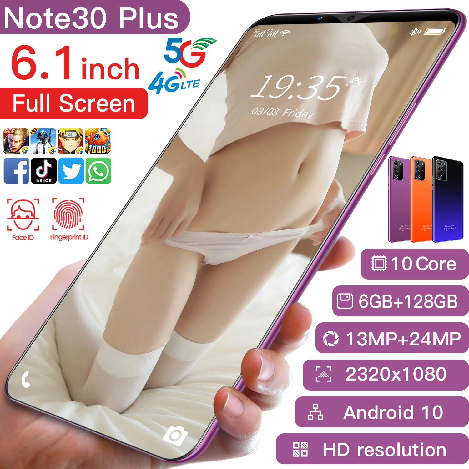 

Note30Plus dual card dual standby phone 5G 6G + 128G Android smartphone support face recognition phone 10 core 6800 mah