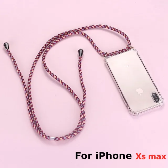 Ремень шнур цепи чехол для телефона для iPhone XS X 11 лента Цепочки и ожерелья шнурки Мобильный обложка чехол для того, чтобы повесить для iPhone Xs X S крышка - Цвет: XS max (Red-Brown)