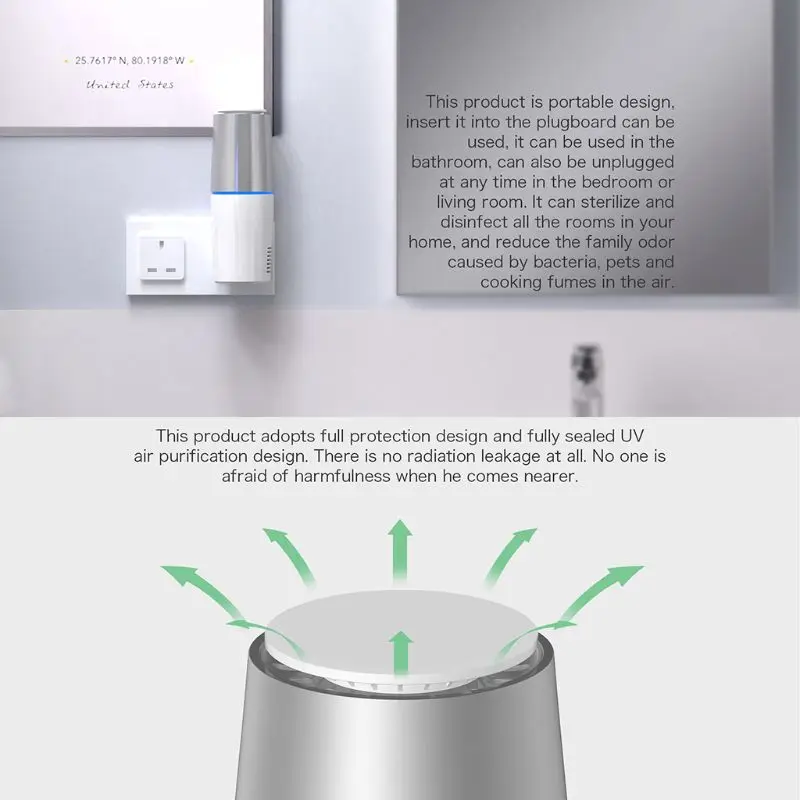 

Portable UV-C Air Purifier Sanitizer Eliminate Sanitize Airborne Germs Odor Cleaner for Bedroom