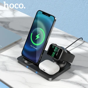 hoco 3 in1 wireless charger 15w fast charging station for iphone 12 11 xs pro max dock stand for airpods pro apple iwatch 5 4 3 free global shipping