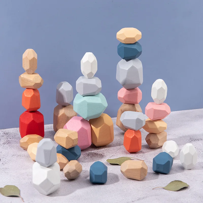 

Wooden Stones Montessori Toy Creative Nordic Style Stacking Rainbow Game Jenga Set Balancing Building Blocks Wood Toy Gift