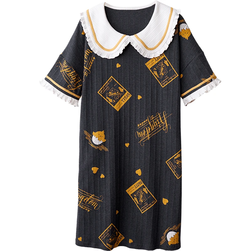 

Pajamas Simple Temperament Summer Cotton High-quality Sleepwear Baby Collar Sweet Girl Korean Version Loose Plus Size Home Wear