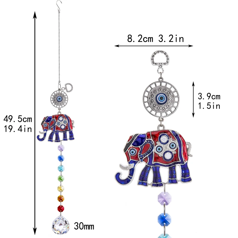 

H&D Turkish Evil Eye Blue Crystal Fengshui Suncatcher Garden Prism Window Hanging Rainbow Christmas Decoration With Elephant