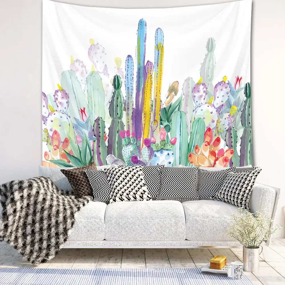 

Cartoon Cactus Watercolor Hanging Wall Tapestries Mandala Bohemian Plant Tapestry Blanket Wall Art Shawl Beach Throw Carpet