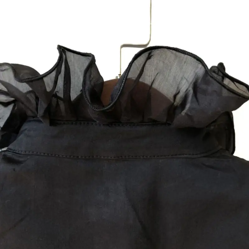 

Korean Sweet Girls Princess Ruffles Stand False Collar Womens Button Down Solid Color Stretchy Detachable Half-Shirt Blouse Gift