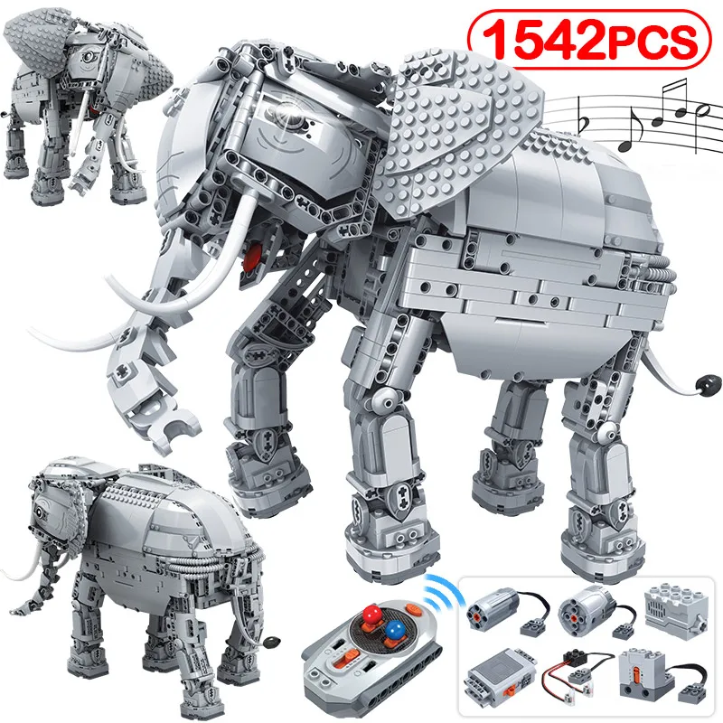 1542pcs Remote Control Machinery Building Blocks Technical RC Electric Elephant Animal Bricks Toys for Children | Игрушки и хобби