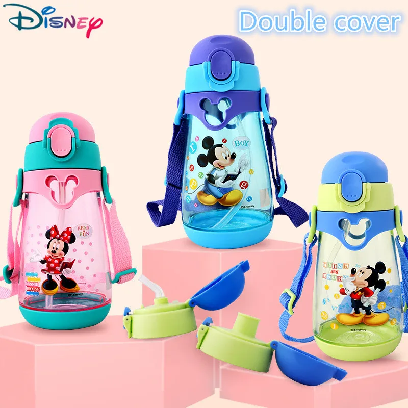 Disney Summer Water Cup Children Baby Cartoon Mickey Straw Drop-proof Kindergarten Student Drinking Bottle Double Lid Kettle | Мать и