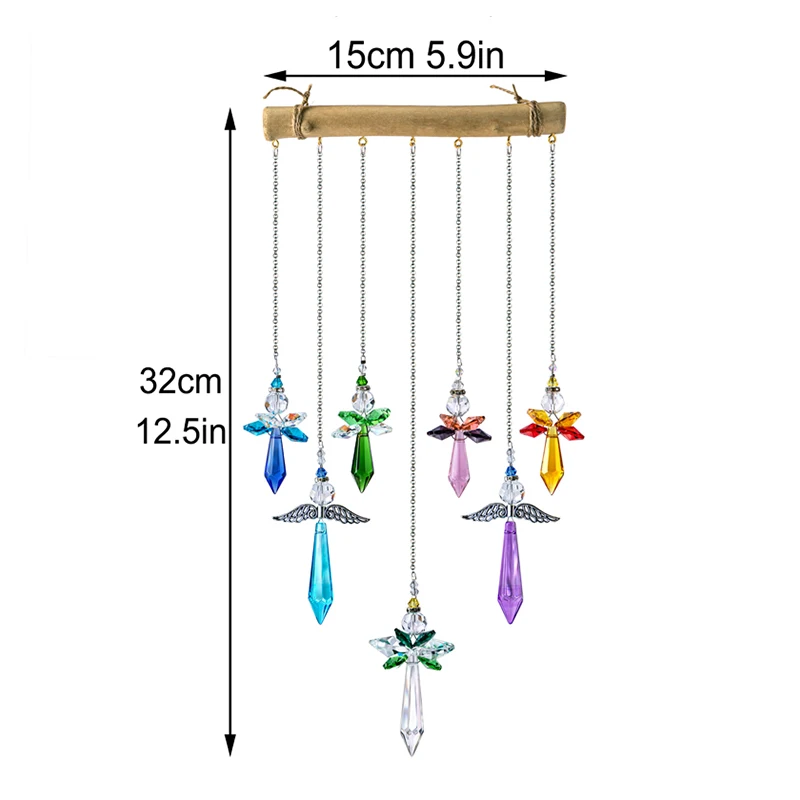 

H&D Rainbow Suncatchers Wind Chimes Shaped Hanging Crystal Guardian Angels Pendant for Window Garden Decor Housewarming Gift