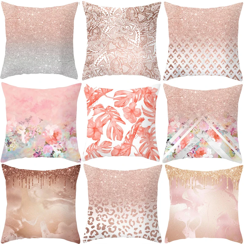 Наволочка розовая золотистая мягкая квадратная для путешествий спальни