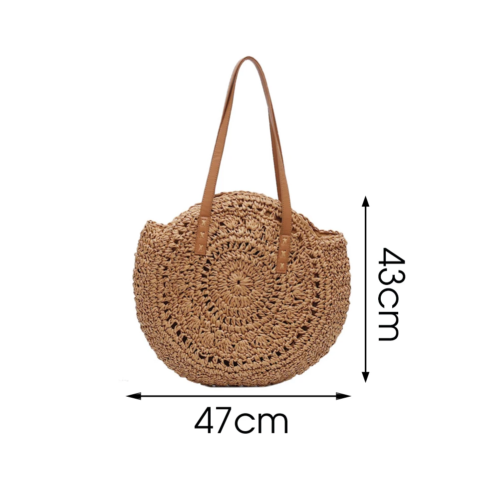 

Round Straw Beach Bag Vintage Handmade Woven Shoulder Crossbody Bag Raffia Circle Rattan bags Bohemian Summer Vacation Bags