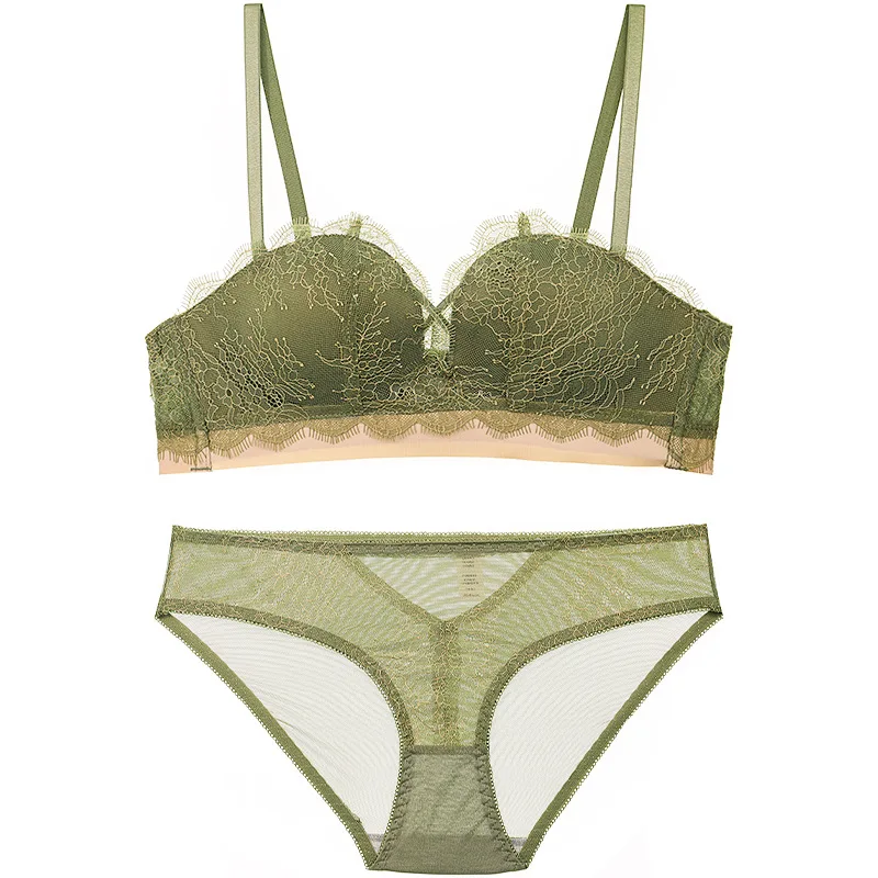 

New Ladies Sexy Lace Bra Set Small chest gathered flat chest support thin thin comfortable underwear set