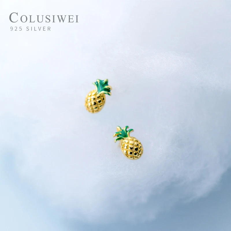 

Colusiwei летняя эмалированная запонка с ананасом, серьги, Настоящее серебро 925 пробы, золотой цвет, фруктовые серьги, женские массивные украшен...