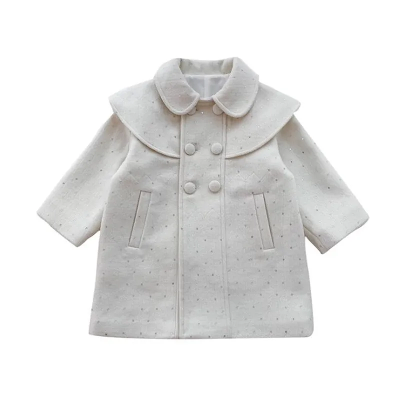 

DFXD высококачественное шерстяное пальто для маленьких девочек 2020 зимнее однотонное двубортное пальто принцессы в горошек с блестками модная детская верхняя одежда