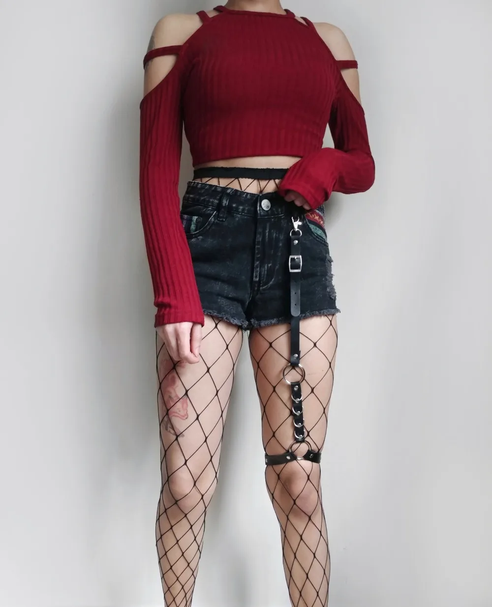 TRODEAM Bdsm Leather Harness For Women Waist Band Sexy Stockings Single Leg Bondage Thigh Harness Goth Suspenders Lingerie Punk