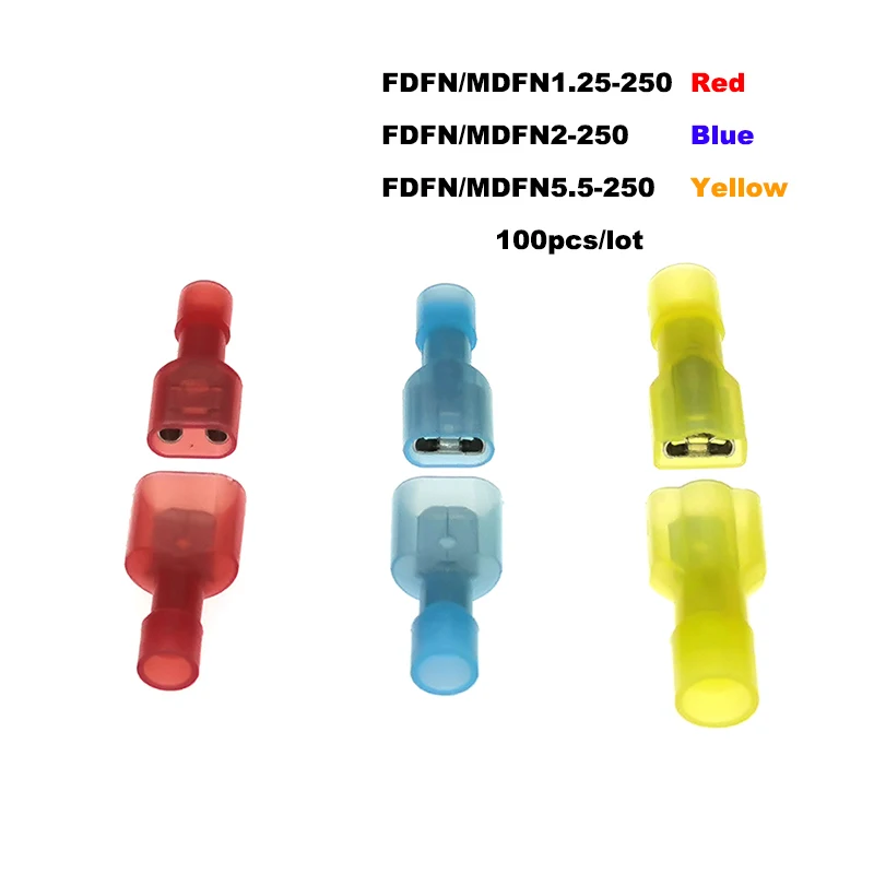 

100Pcs Male Female Insulated Crimp Terminal MDFN/FDFN Electric Wire Connector Brass Nylon Joint Connectors 22-10AWG 0.5-6mm2