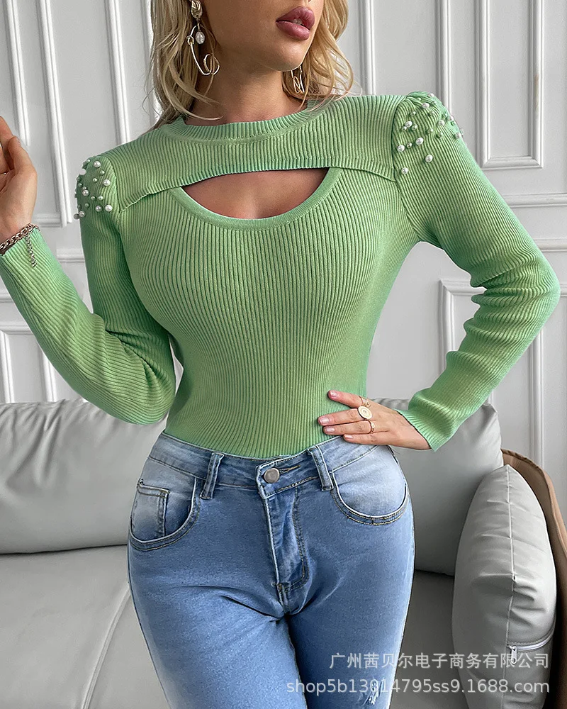 

Pullover Women's Fashion Sweater Women's Clothing 2021 Women's New Hollow Bubble Bead Sweater