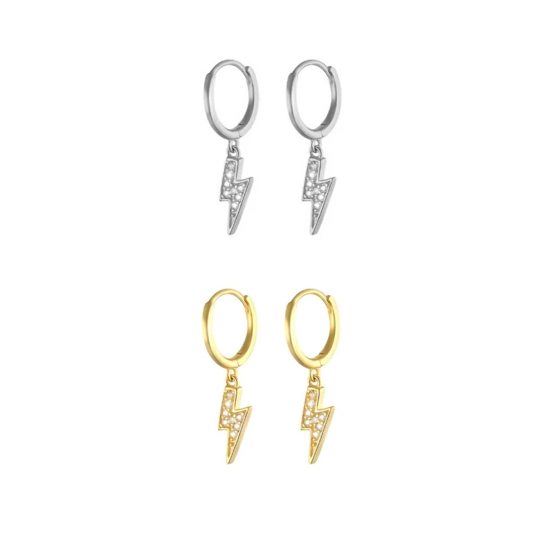 

Silver Gold Color Clear Zircon 8.5mm Lightning Short Pendant Drop Earring for Women New 2022 Rock Punk Zircon Jewelry Pendientes