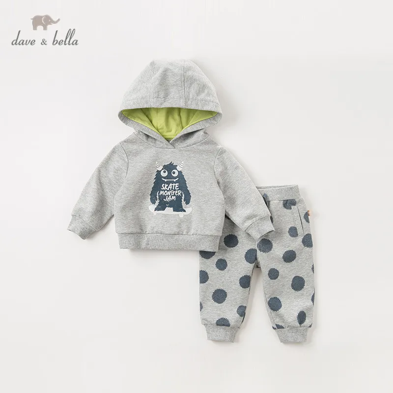 DBA10893 dave bella/осенние комплекты одежды для активного отдыха для маленьких мальчиков штаны с длинными рукавами костюмы с капюшоном детская одежда с принтом