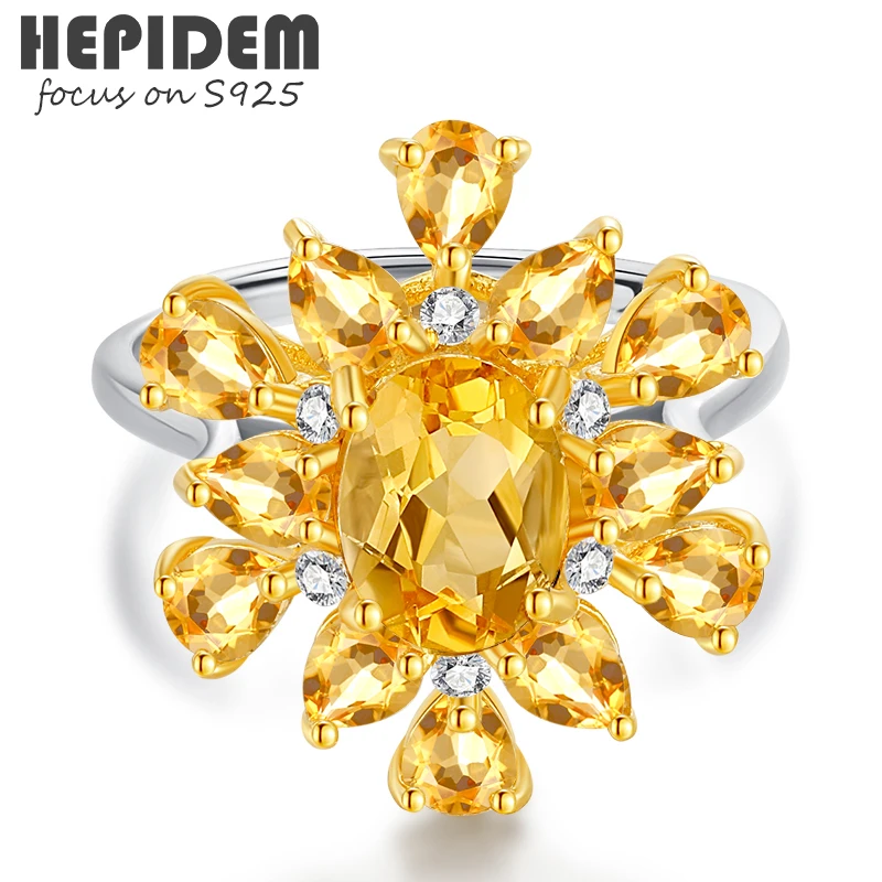 

HEPIDEM 100% Citrine Rings for Women 925 Sterling Silver 2022 Big Size Yellow Crystal Stone Gem Gemstones S925 Fine Jewelry 3322