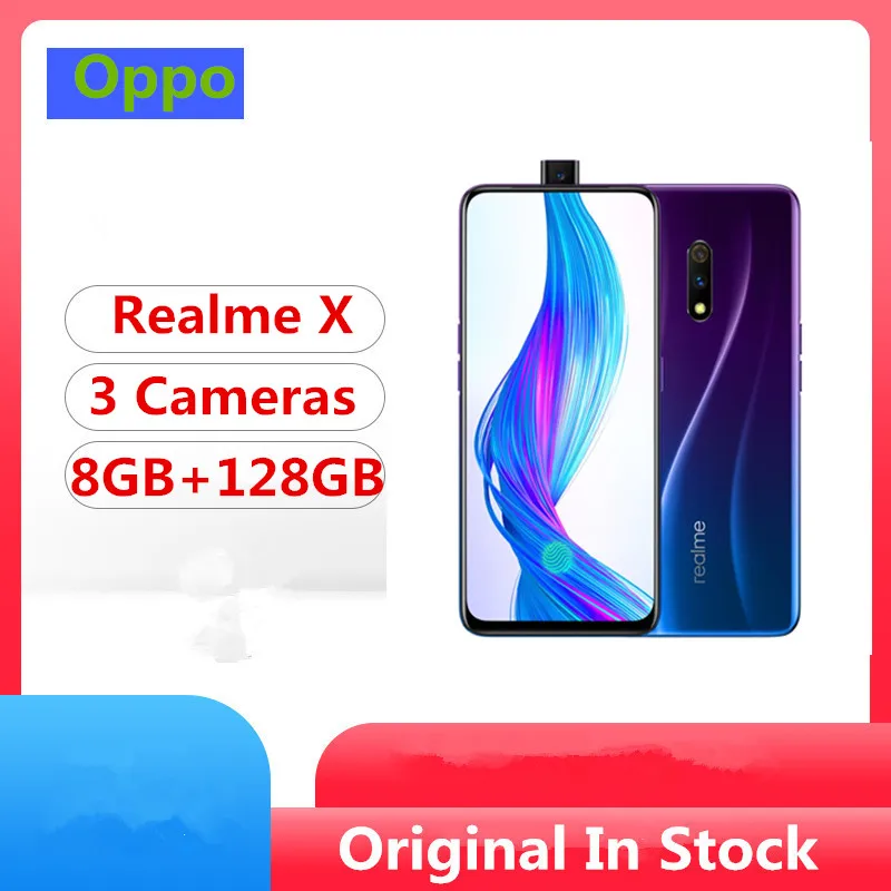 Стоковый Oppo Realme X мобильный телефон Snapdragon 710 Android 9,0 6,5" полноэкранный 48.0MP+ 5.0MP+ 16.0MP камера с подъемом отпечатков пальцев
