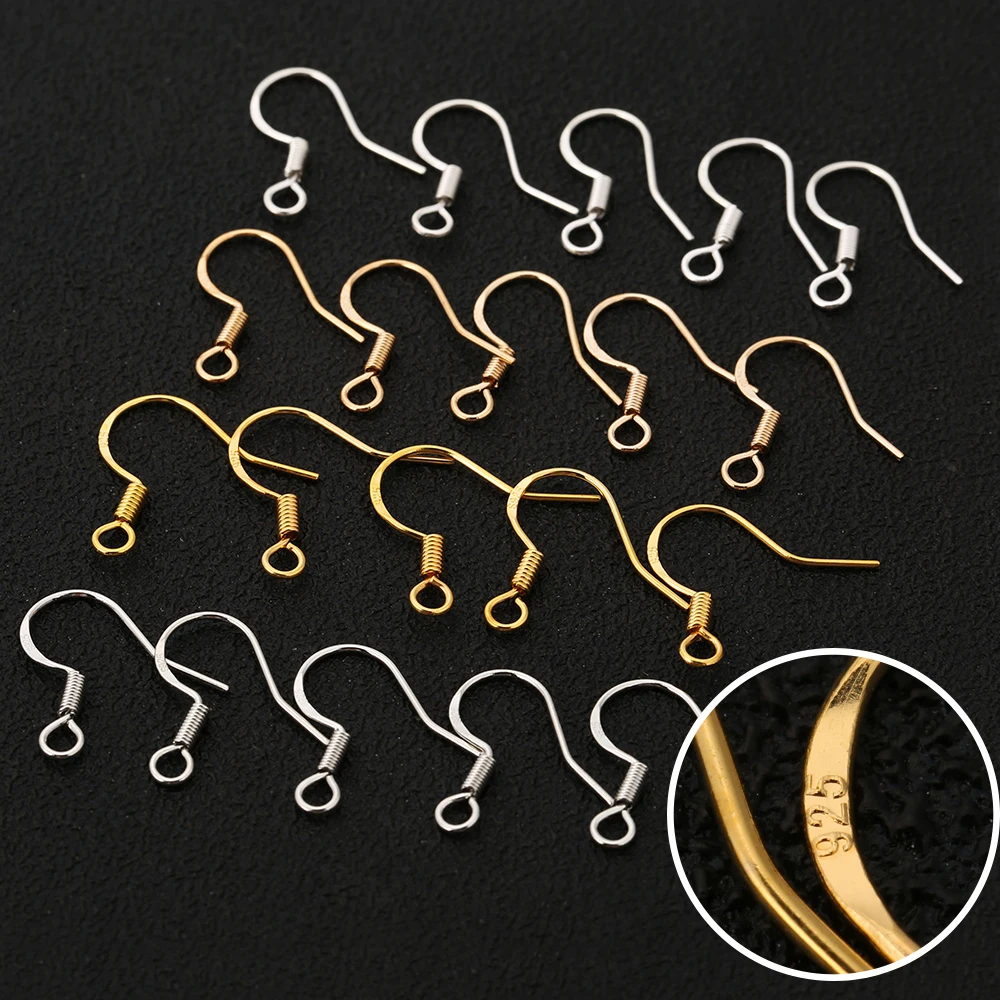 

50pcs 925 Sterling Silver Flat Word Ear Hook Accessories Ladies Earrings Plated Gold DIY Sterling Silver Accessories Wholesale