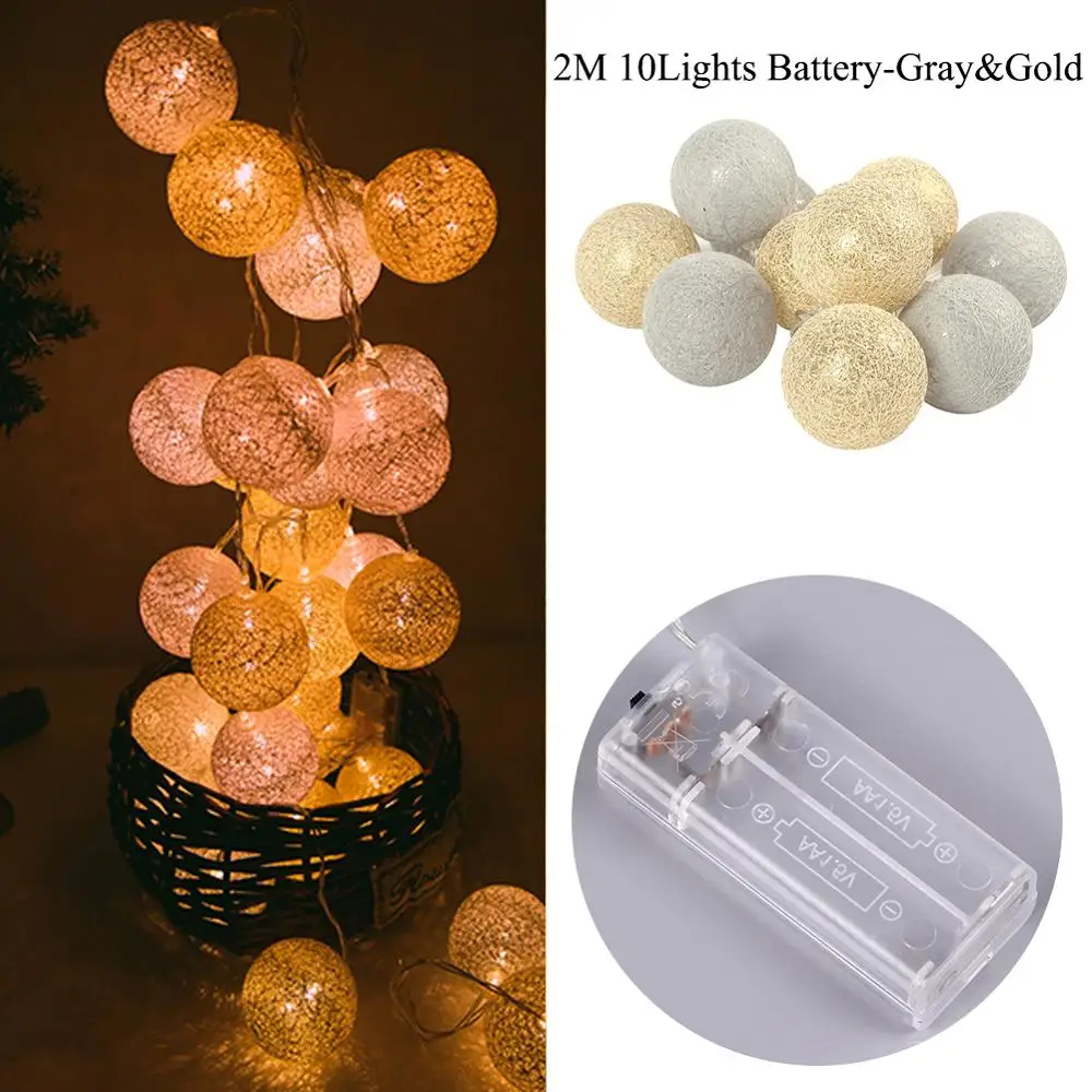 2 M 10LED 09 Гирлянда, хлопковые шары, струнный светильник, s батарея, диаметр 6 см, 10, хлопковый шар, светильник, цепочка, фея, праздничные светодиодные лампы, подарки на день рождения - Испускаемый цвет: 2 M 10LED 09