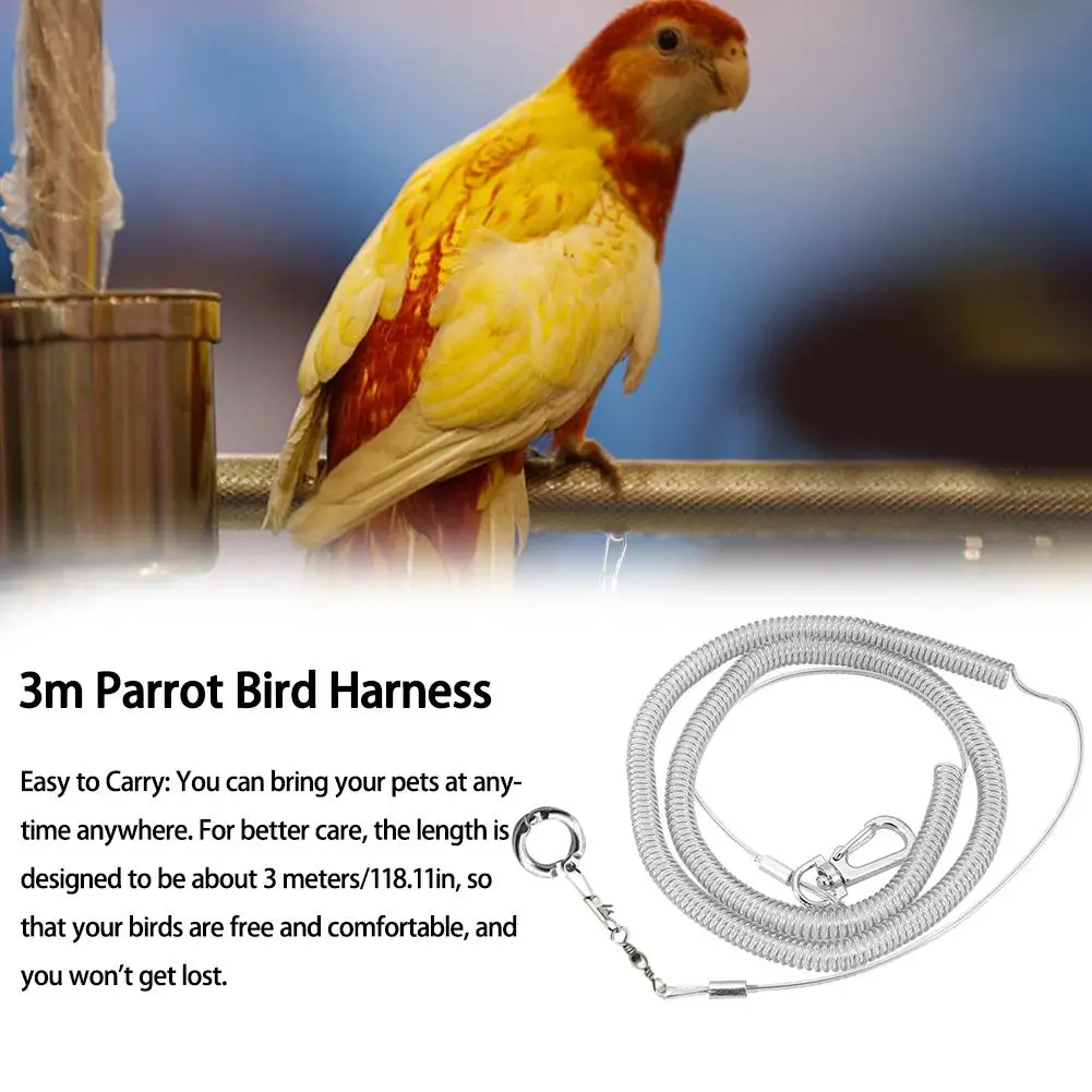 

3M Parrot Bird Flying Training Leash Ultra-light Flexible Rope Anti-bite with Leg Ring Harness Outdoor Macaw Cockatiel Starling