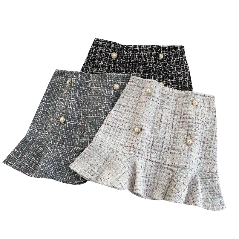 

2020 New Women Vintage Skirt New Fashion Double Breasted High Waist Mini Skirt Laides Korean Fishtail Skirts