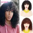 Парик с короткими вьющимися волосами Джерри с челкой, парики с короткими вьющимися волосами, парики из человеческих волос с челкой, парики полностью машинной работы для чернокожих женщин
