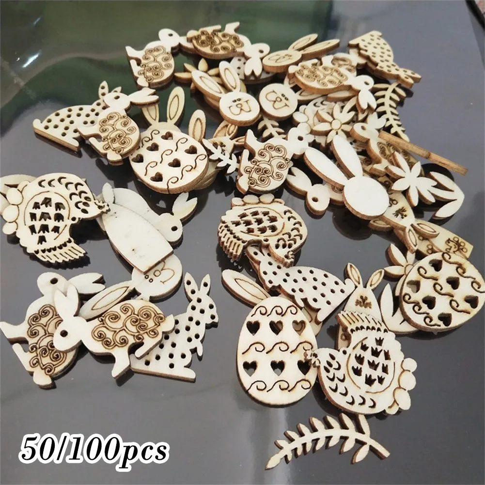 

50/100 шт. счастливый Пасхальный кролик, деревянное ремесло, пасхальный декор, около 30 мм, сделай сам, подвесные деревянные чипы, подвесные укра...