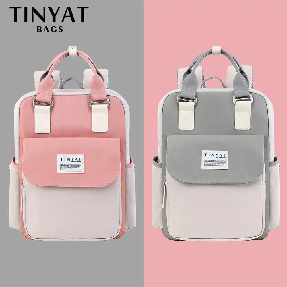 tinyat candy women canvas backpack waterproof feminina laptop backpack 15 pink patchwork school backpacks bags for teenage girls free global shipping