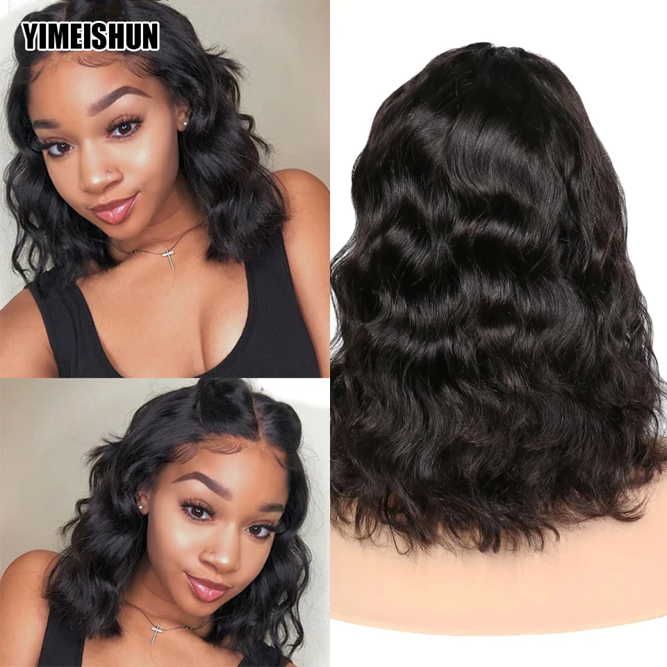

Yimeishun Bob Wig Closure Human Hair Wigs Malaysian Body Wave Wig Closure 4*4 Lace Part Wig Middle Part Human Hair Bob Weave