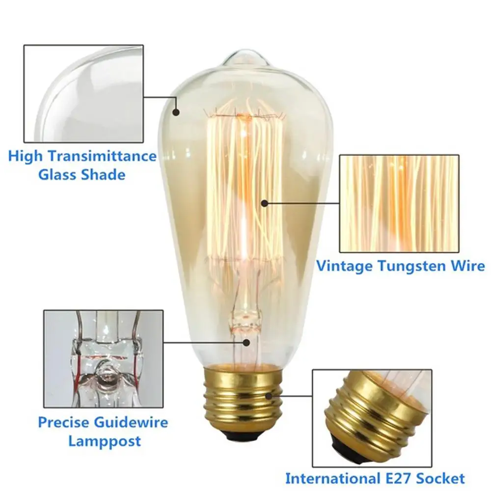 Лампа накаливания с вольфрамовым наполнителем E27 тип Эдисона лампочсветильник