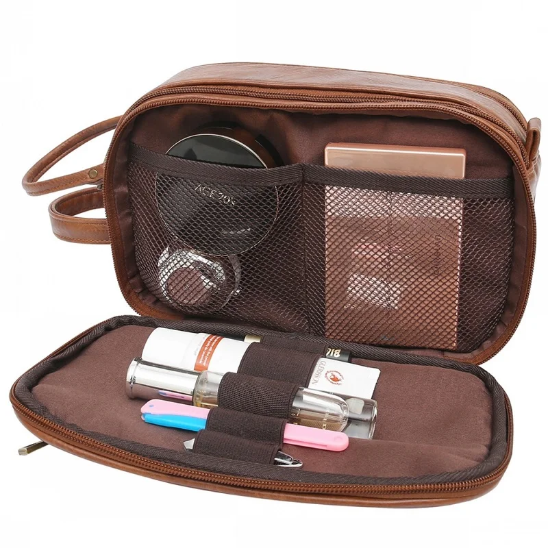 

PU Cosmetic Bags For Women Tote Double Zipper Makeup Bag Toiletries Storage Bag Men washing bag Outdoors Travel Make Up Cases