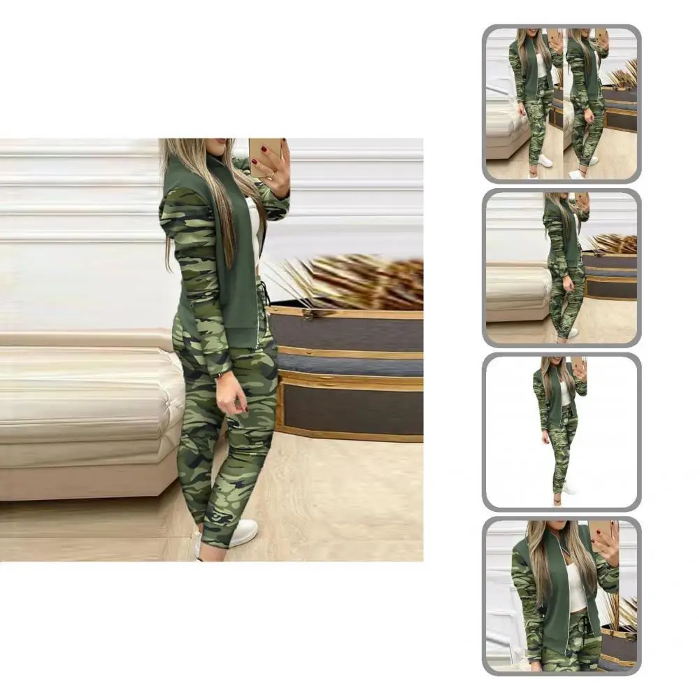 

Теплая Очаровательная камуфляжная строчка с карманами Спортивная одежда Женская одежда из двух предметов с высокой талией