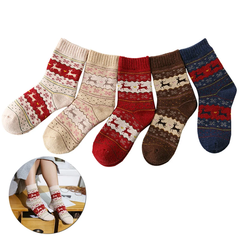 

3 пары, носки с рождественским оленем для мужчин и женщин, Повседневные вязаные шерстяные носки с мультяшным дизайном, мужские зимние теплые...