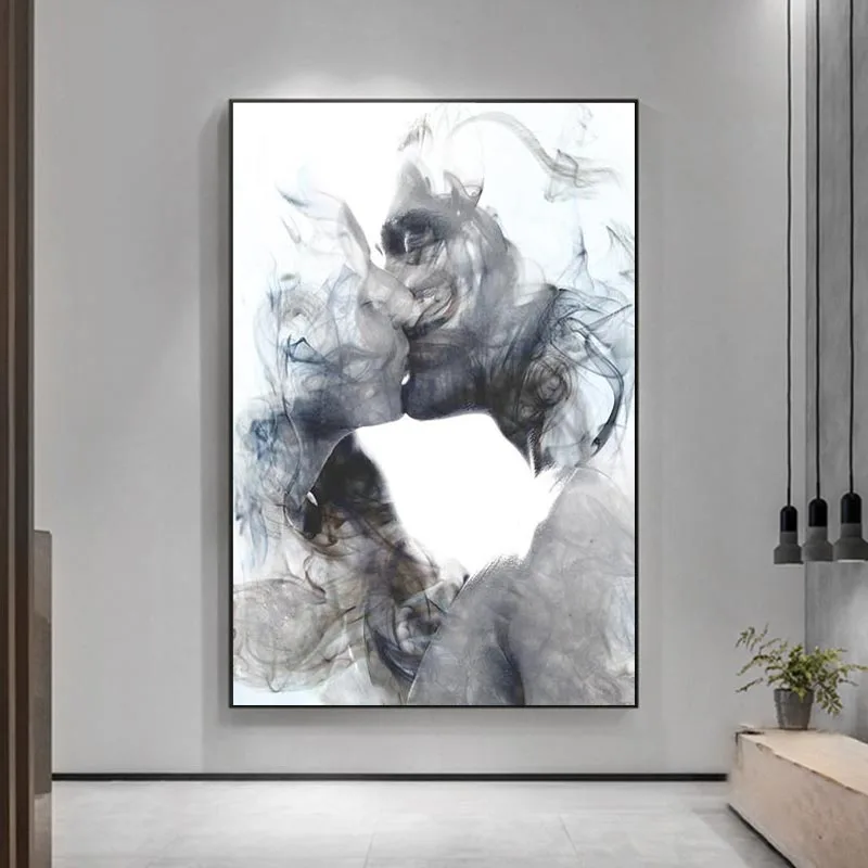 

Figure Wall Art Painting Lover Kissing Canvas Prints Abstract Poster On The Wall Modern Fashion Home Decor Frameless