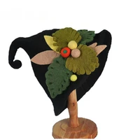 women hat cute creative leaves wool felt warm winter hats handmade steeple black wizard hat ornaments christmas gifts outing