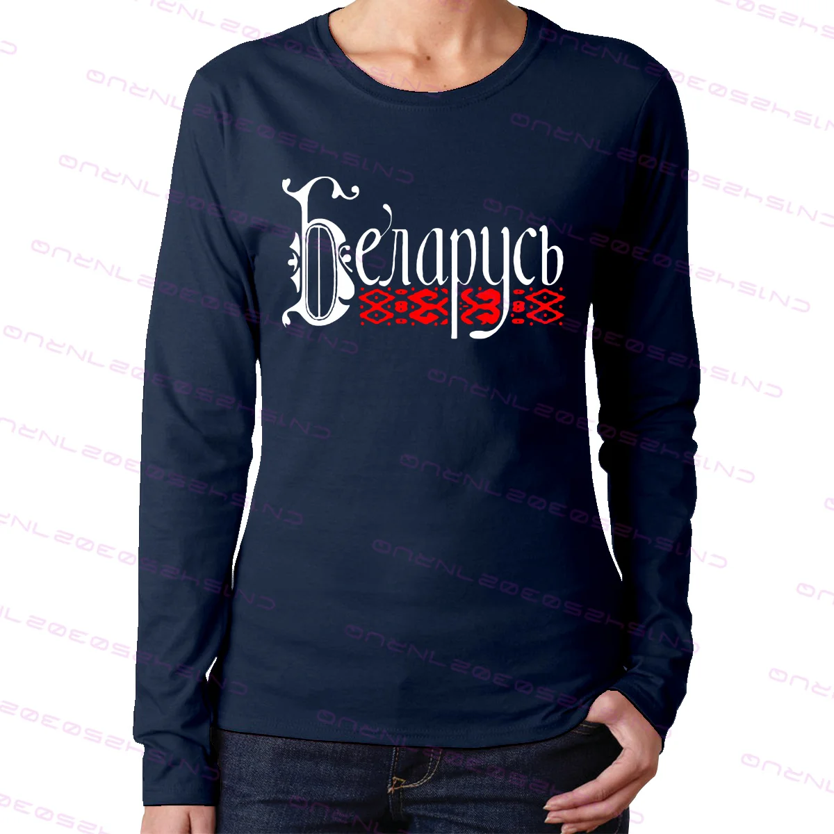 

Ladies blouse Belarus Denapycb Long sleeve T-shirt round collar design