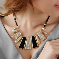2021 diamond inlaid geometric leather rope necklace collarbone chain pendants necklaces short necklace for women jewelry set