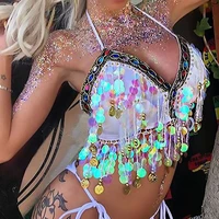 dourbesty rave party dance costume womens camis sequin tassel diamond belly performance sparkly music club festival tops camis