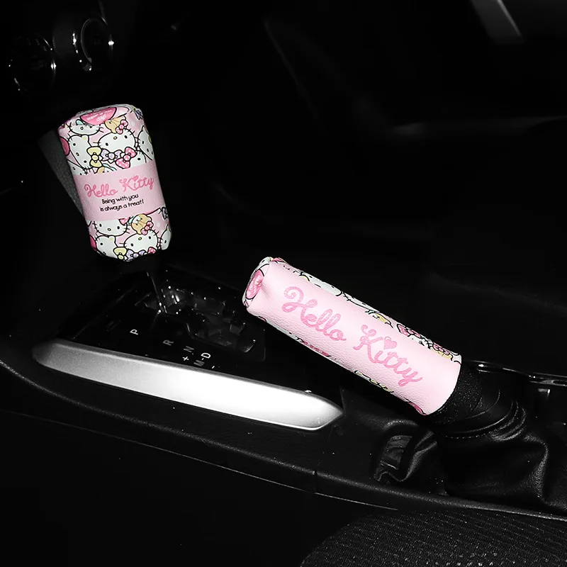 

2PC/Set Kitty Cat Car Hand Brake Gear Shift Knob Cover Case Car Interior Decor Shift Knob Shell Covers Universal Car Accessories