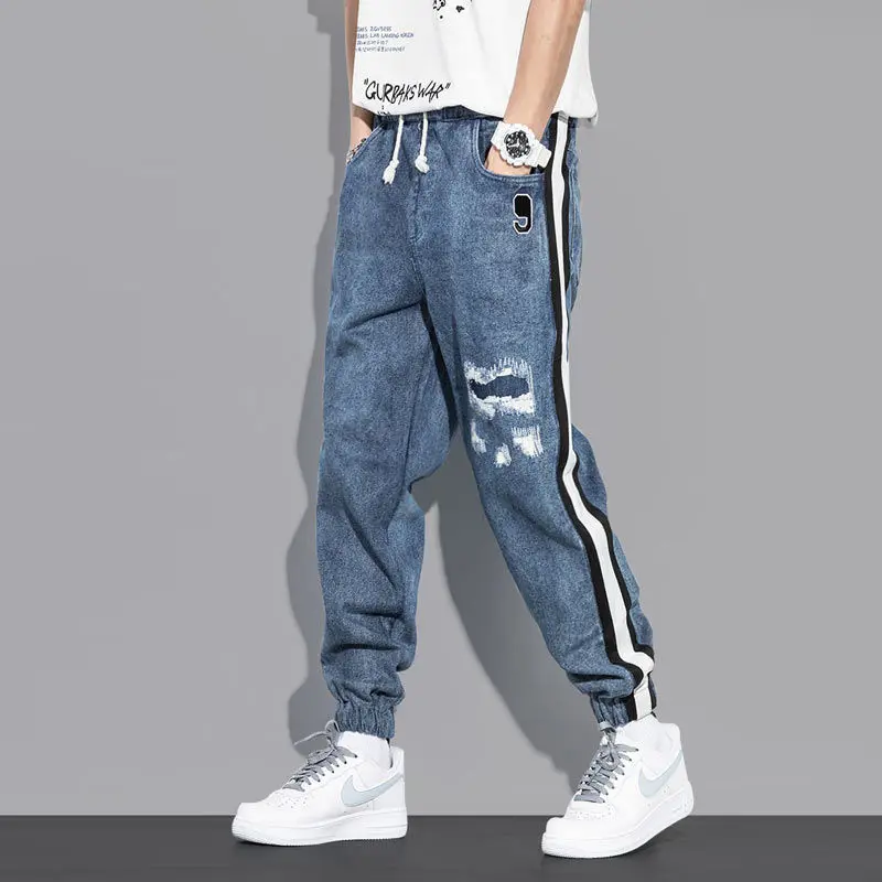 

Мужские джинсы в полоску, с эластичным поясом