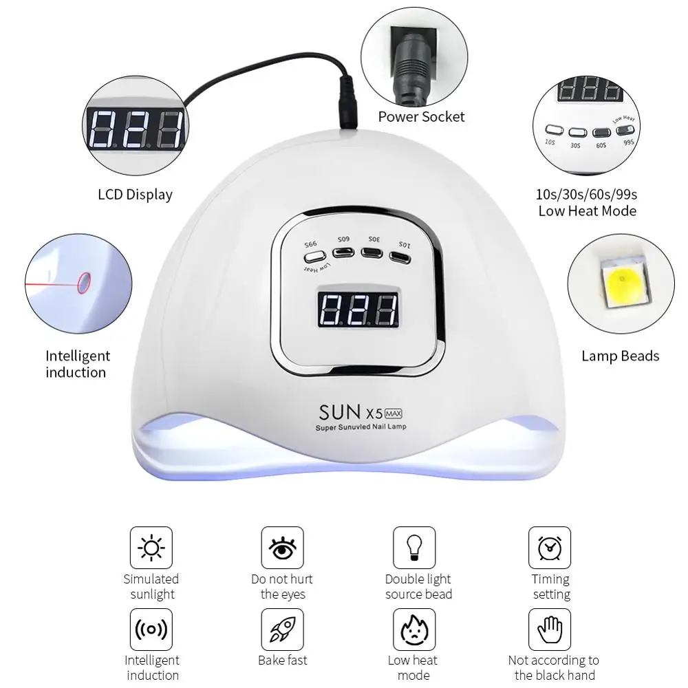 80 Вт SUN X5 Сушилка для ногтей УФ-светодиодный светильник для сушки ногтей ЖК-монитор 45 светодиодный сухой светильник полировка гелем датчик умный таймер маникюр
