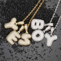 cost effective hot sale 26 english bubble letter pendant full of zircon hip hop trendy custom couple name necklace 3colors