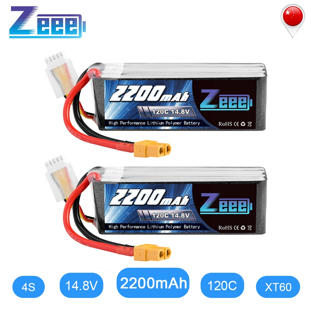 2 блока Zeee 14 8 V 120C 2200mAh 4S LiPo батарея с разъемом XT60 Графен RC Lipo для радиоуправляемого
