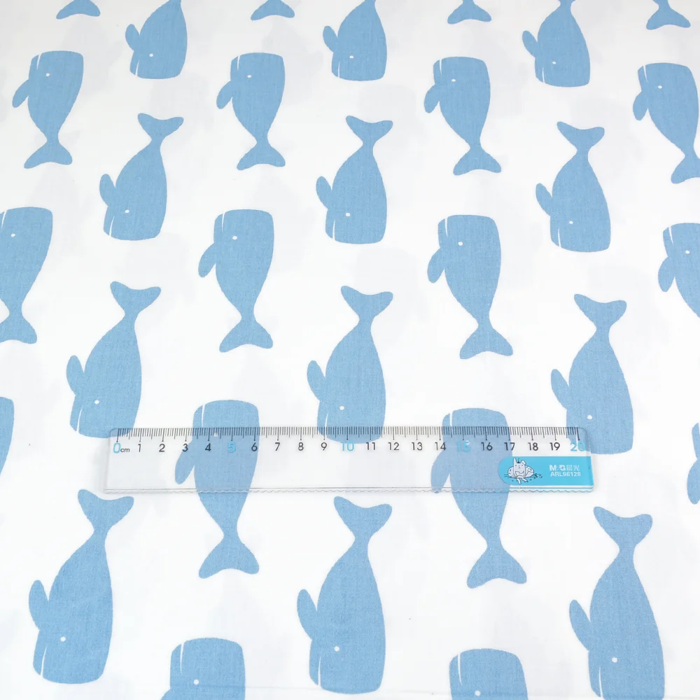 Новые поступления 100% белый хлопок Ткань Жир Квартал синие киты Дизайн Текстиль